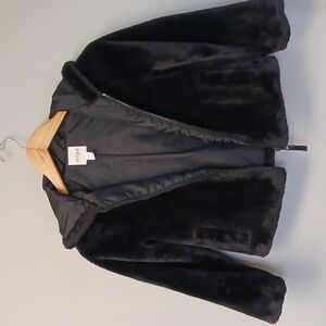 Cat & Jack Black Faux Fur Zip-Up Hoodie Jacket Girl's Size M (8)